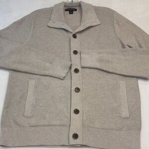 Banana Republic Tan Button-Up Crewneck Sweater